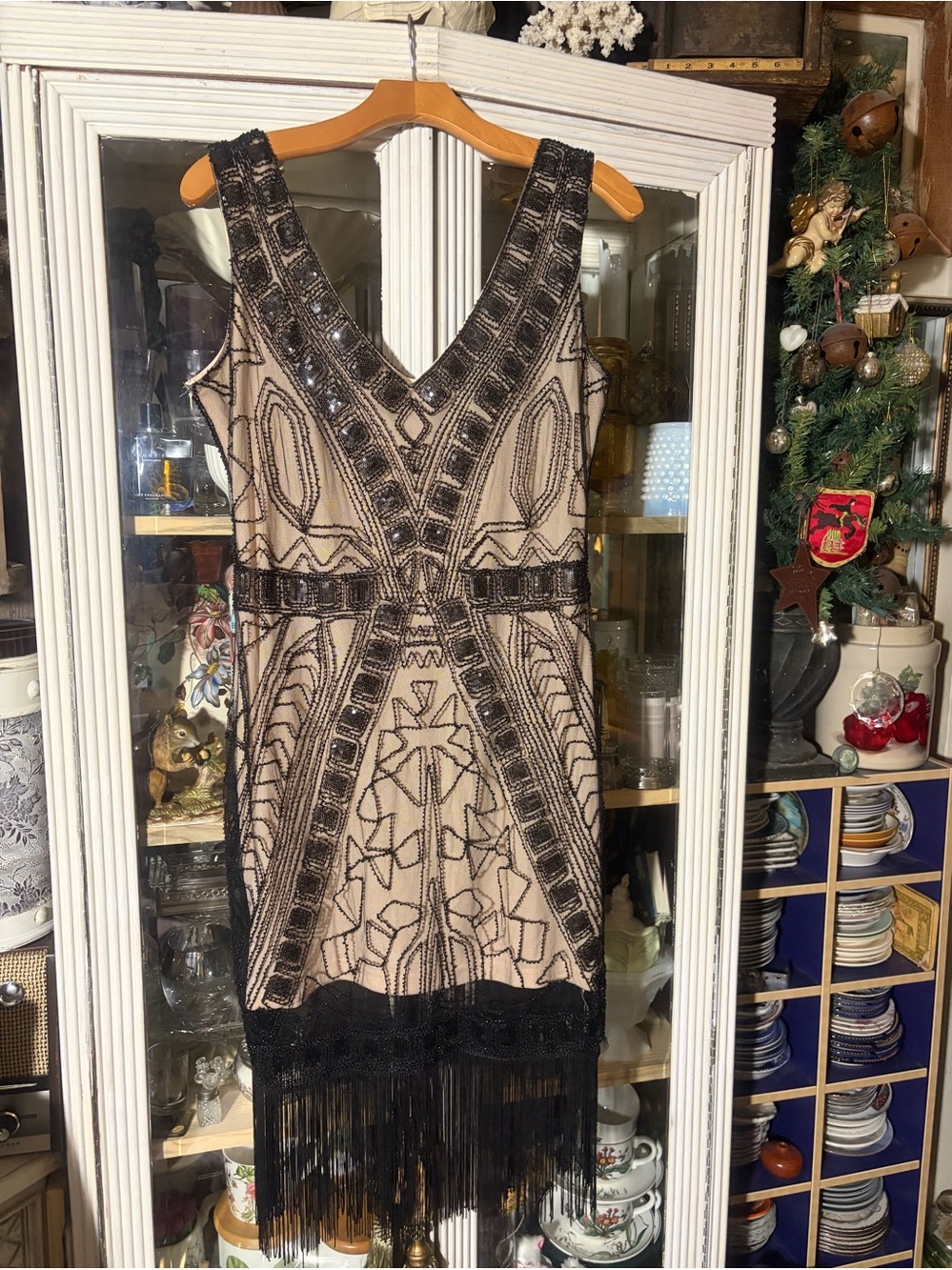 Black & cream lace 1920 flapper dress XL - Picture 2 of 11